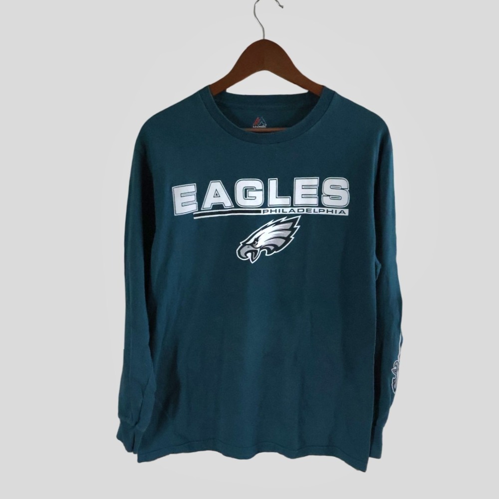 Y2K‎ Majestic Philadelphia Eagles Mens Medium Long Sleeve T-Shirt Midnight Green - Picture 2 of 9